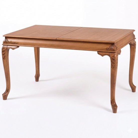 Masifart Novella 140 Lık Bombeli Oymalı Açılır Masa  Açık Ceviz